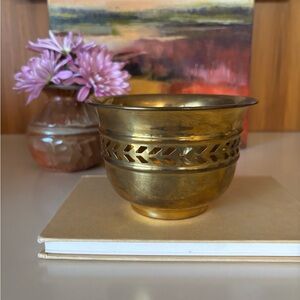 Vintage Brass Planter Pot Cutout Detail Planter Bowl Solid Brass Patina Trinkets